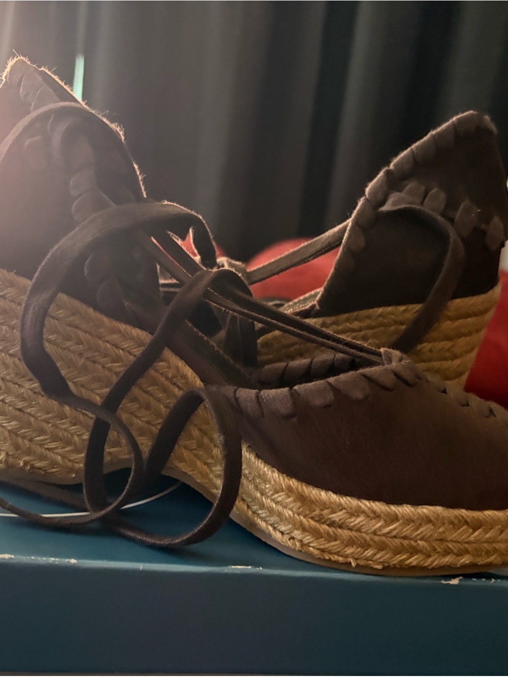 Nine West Brown Braided Espadrille Wedge Sandals with Ankle Wrap